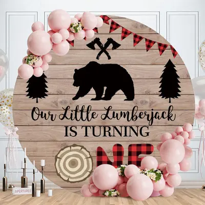 Aperturee Dark Red Bricks Round Birthday Party Backdrop | Custom Round Birthday Backdrop | Round Backdrop Fabric Cover | Roun...