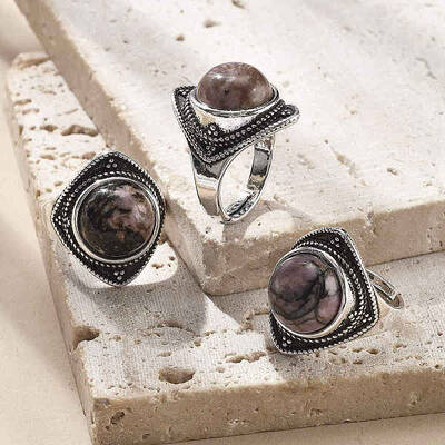 Natural Rhodonite Adjustable Rings