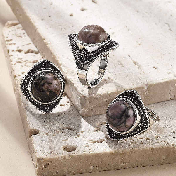 Natural Rhodonite Adjustable Rings
