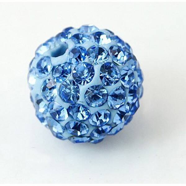 Grade A Round Light Sapphire Pave Disco Ball Beads
