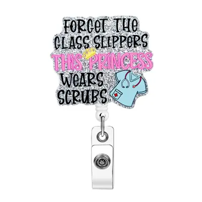 Acrylic Bling Letter Pattern Id Badge Holder, 1 Count Portable Durable Retractable Badge Reel, Id Badge Holder for Doctor Nur...