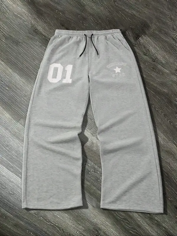 Men's Number Print Drawstring Waist Sweatpants, Casual Regular Fit Pocket Jogger Pants for Fall & Winter, Men's Trousers for ...