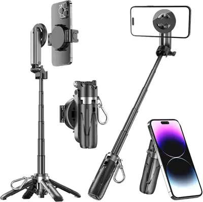 2025 New 4-in-1 Multifunctional Magnetic & clamping Selfie Stick, 360 Rotating Angle, Mini Size, Foldable Storage, Phone Hold...