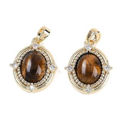 Natural Tiger Eye Oval Pendants