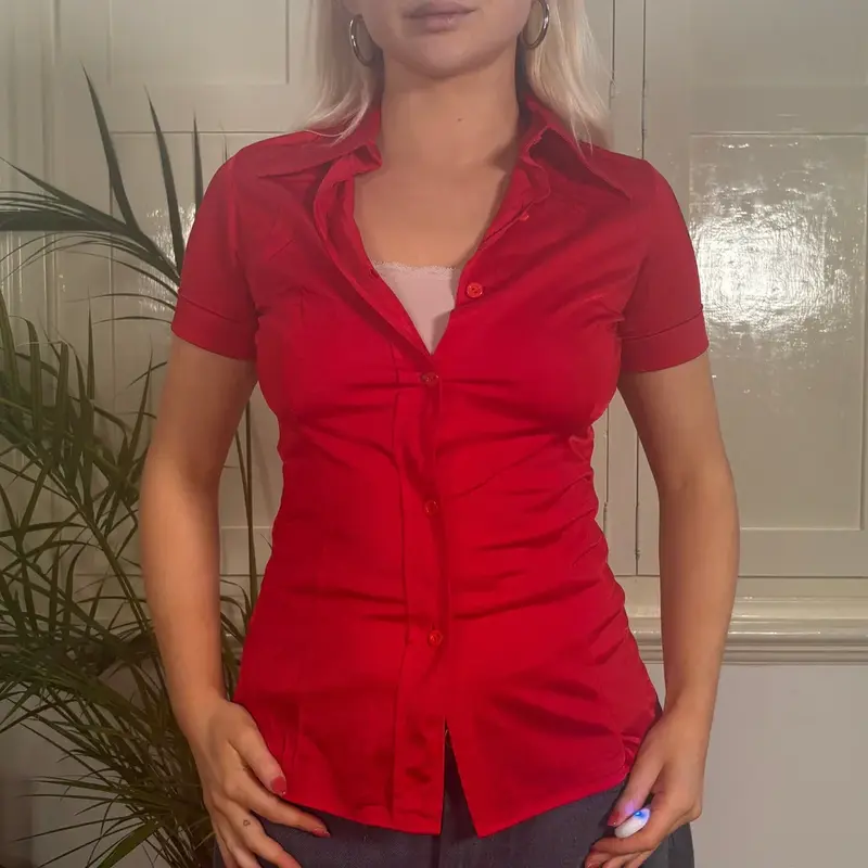 Unbranded Short Sleeve Shirt - XS Red Polyester
