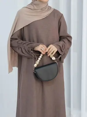 Women's Solid Color Tie Cuff Abaya, Elegant Long Sleeve Abaya for Daily Wear, Women's Islamic Clothing for Spring & Fall