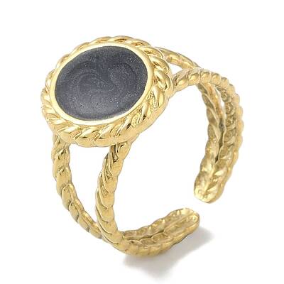 Ion Plating(IP) 304 Stainless Steel Enamel Oval Cuff Finger Rings