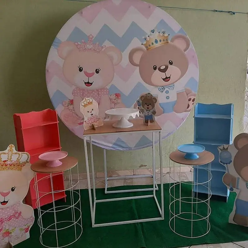 Aperturee Blue And Pink Cute Teddy Bear Round Baby Shower Backdrop | Round Baby Shower Backdrop | Round Party Backdrop | Baby...