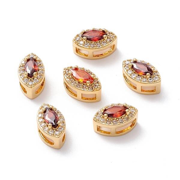 Brass Micro Pave Dark Orange Cubic Zirconia Beads