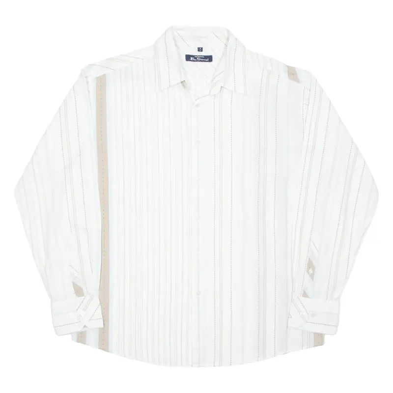 BEN SHERMAN Mens Shirt White Striped Long Sleeve L