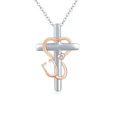 925 sterling silver themed rose gold stethoscope cross necklace for doctor nurse medical jewelry