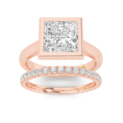 Secret Kiss Lab Grown Princess Cut Diamond Engagement Ring with the Envoi Wedding Band | 18K Rose Gold 3 1/2 ct. tw.