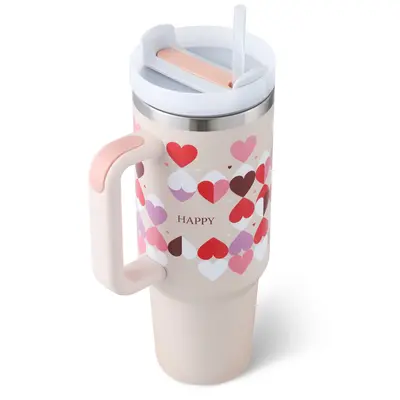 40 Oz Tumbler With Handle Straw Insulated, Stainless Steel Spill Proof Vacuum Coffee Cup Tumbler With Lid Tapered Mug Gifts F...