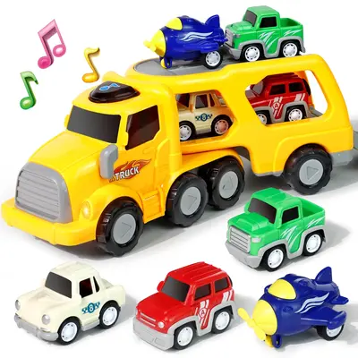 Car Transport Truck Toy for Kids with Lights & Sounds 3 Small Cars & 1 Mini Plane