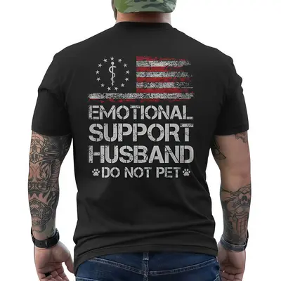 T - shirt with ‘EMOTIONAL SUPPORT HUSBAND’ Flag Motif – USA Vibe