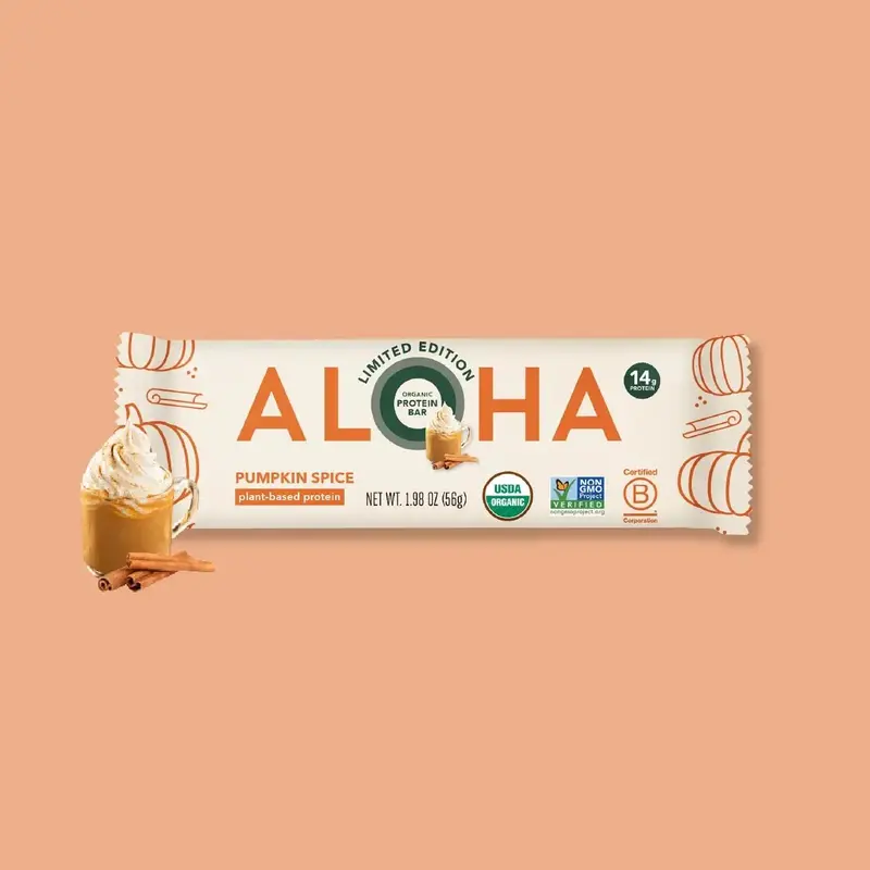 ALOHA Pumpkin Spice Protein Bars - Limited Edition - 12 Bars - Certified USDA Organic - 100% Plant-Based - 14g Of Protein - O...