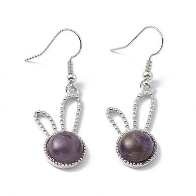 Natural Amethyst Rabbit Dangle Earrings