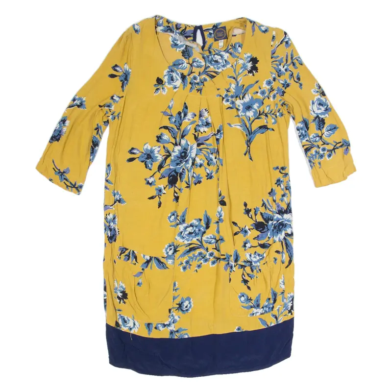 JOULES Womens Day Dress Yellow Floral Short Sleeve Short UK 8