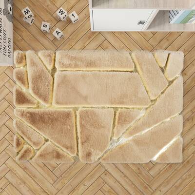 Tan Color Gold Lined Fluffy Plush Rug