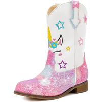 Unicorn Girls Cowgirl Boots Mid Calf Square Toe Glitter Toddler Western Cowboy Boot Little Kid Big Kid Riding Shoes Princess ...