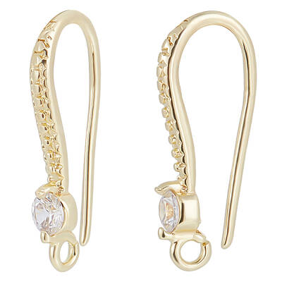Beebeecraft 1 Box 40Pcs French Earring Findings 14K Gold Plated Zirconia Fish Earring Hooks with Loop for DIY Dangle Earring ...