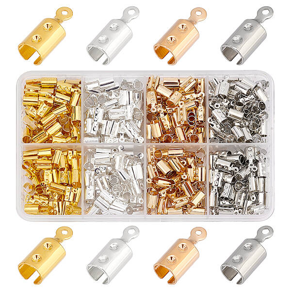 400Pcs 4 Colors Iron Folding Crimp Ends