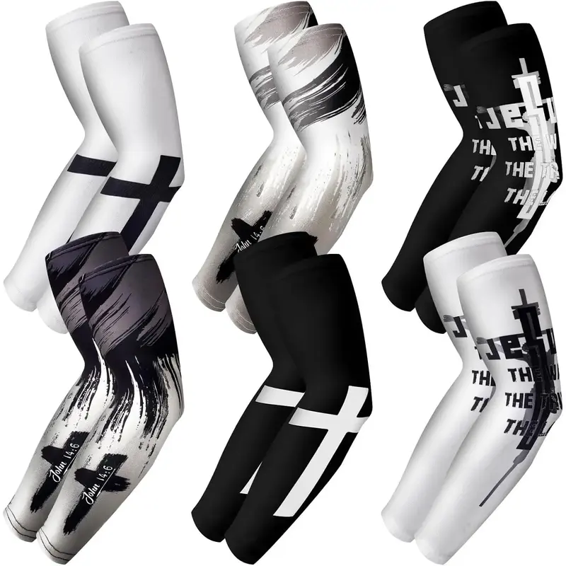 6 Pairs Faith Cross Arm Sleeve Religious Sleeves Ice Silk for Men Women Fitness Sport Baseball Football Basketball