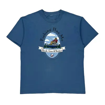 Fishing Gildan Graphic T-Shirt - Large Blue Cotton