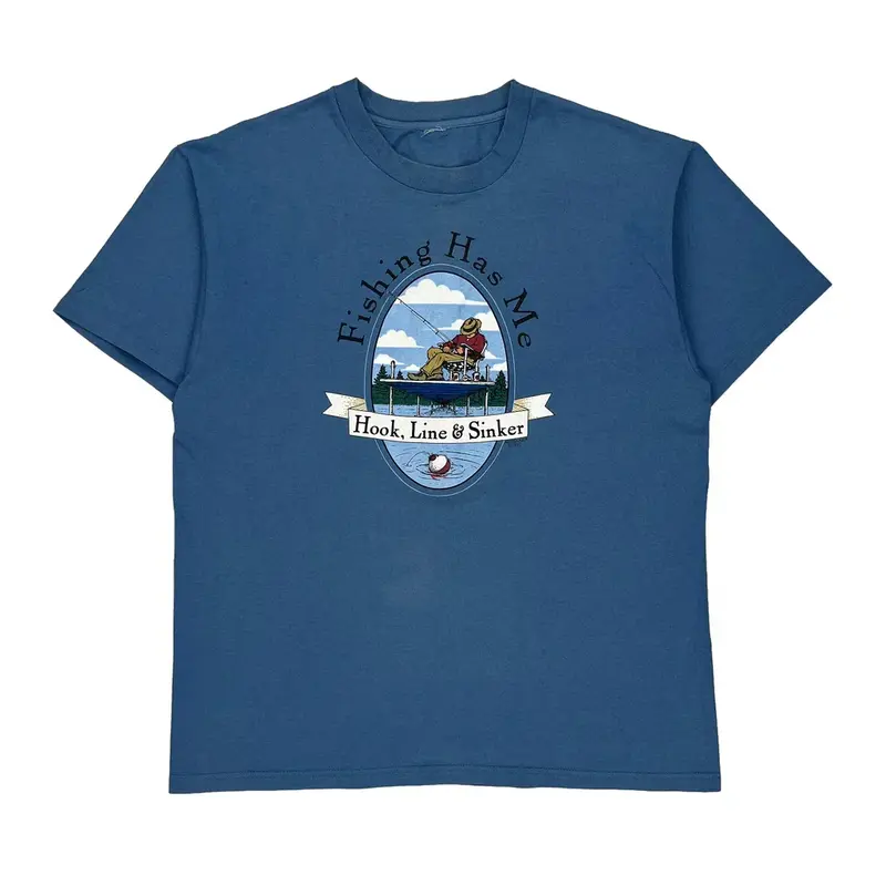 Fishing Gildan Graphic T-Shirt - Large Blue Cotton