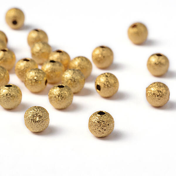 6mm Golden Color Brass Round Textured Beads