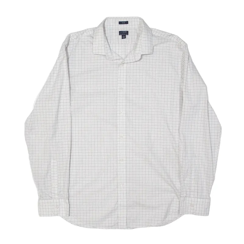 J CREW Slim Flex Wrinkle Free Shirt White Check Long Sleeve Mens XL