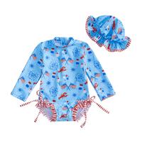 4th of July Toddler Baby Girl Popsicle American Flag Long Sleeve Rash Guard Swimsuit Zipper Bathing Suit Swimwear Beach Wear