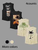 Men's Landscape Print Tank Top, Regular Fit Casual Letter Graphic Sleeveless Round Neck Top for Summer, Men's Top for Daily W...