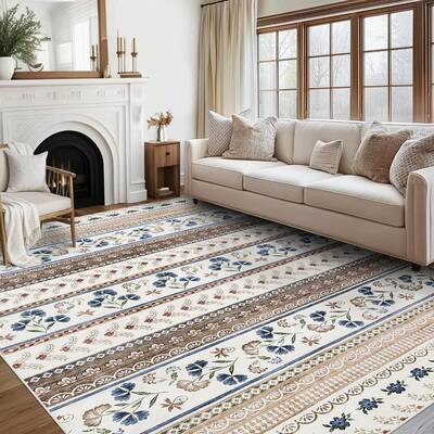 Garvee Large Area Rug 10x13 Washable Rug for Living Room Rustic Floral Area Rug Non Slip Stain Resistant Bedroom Rug Soft Din...