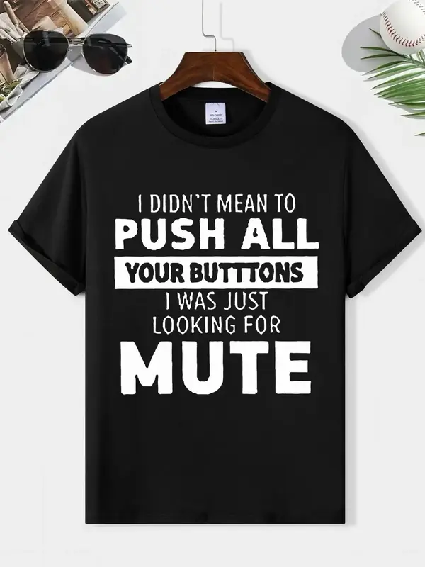 Men's Letter Print Round Neck Tee, Summer Clothes, Regular Fit Short Sleeve Crew Neck T-shirt for Summer, Graphic Tees, Men's...