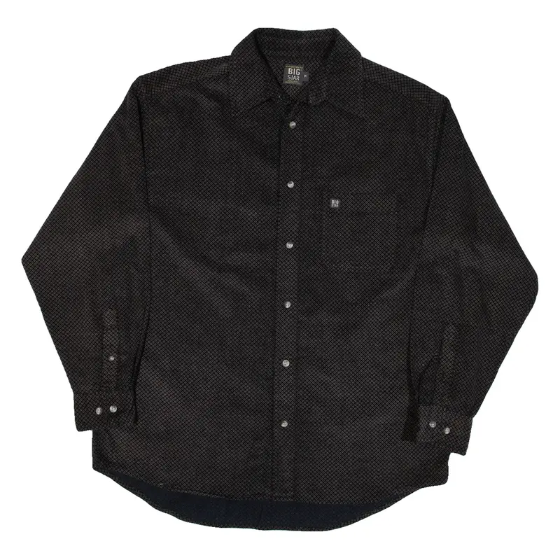 BIG STAR Mens Corduroy Shirt Black Crazy Pattern Long Sleeve M
