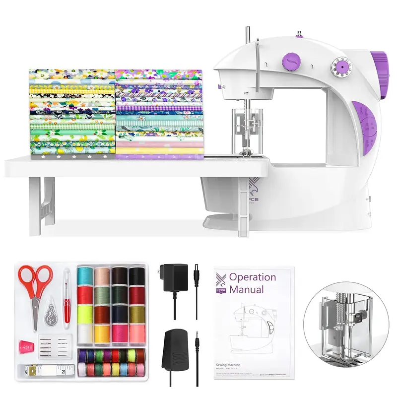 KPCB Tech Sewing Machine for Beginners [Full Set] with Finger Guard and Fabric Bundles - Mini Sewing Machine with Sewing Kits...