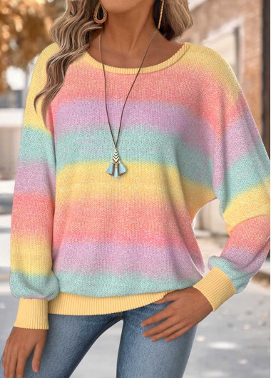 Modlily Multi Color Tummy Coverage Ombre Long Sleeve T Shirt - L