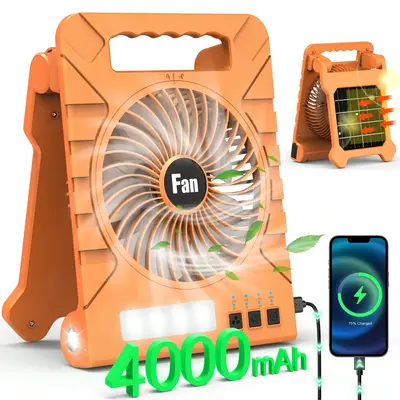 Solar Camping fan portable with LED light , Rechargeable, 4-Speed, Timer, Cordless, Hanging Hook for Outdoor, Travel, Hiking,...