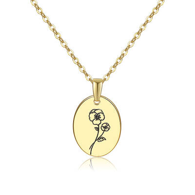 Brass Birth Month Flower Pendant Necklace