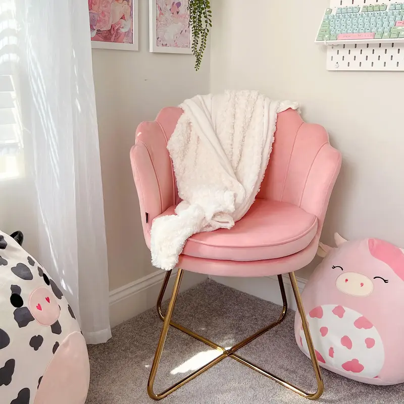 Furnimart Upholstered Accent Armchair Bedroom Makeup Vanity Chair Living Room Chair, Comfy Shell Chair for Bedroom Living Roo...