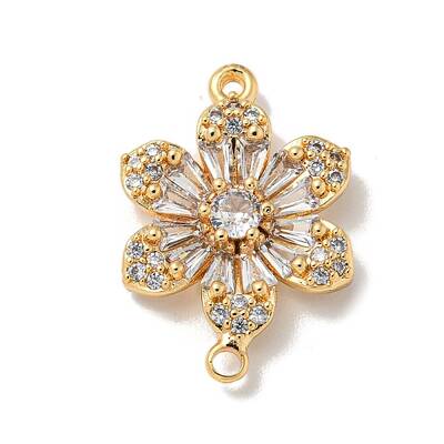 Brass Pave Clear Cubic Zirconia Flower Links Connector Charms