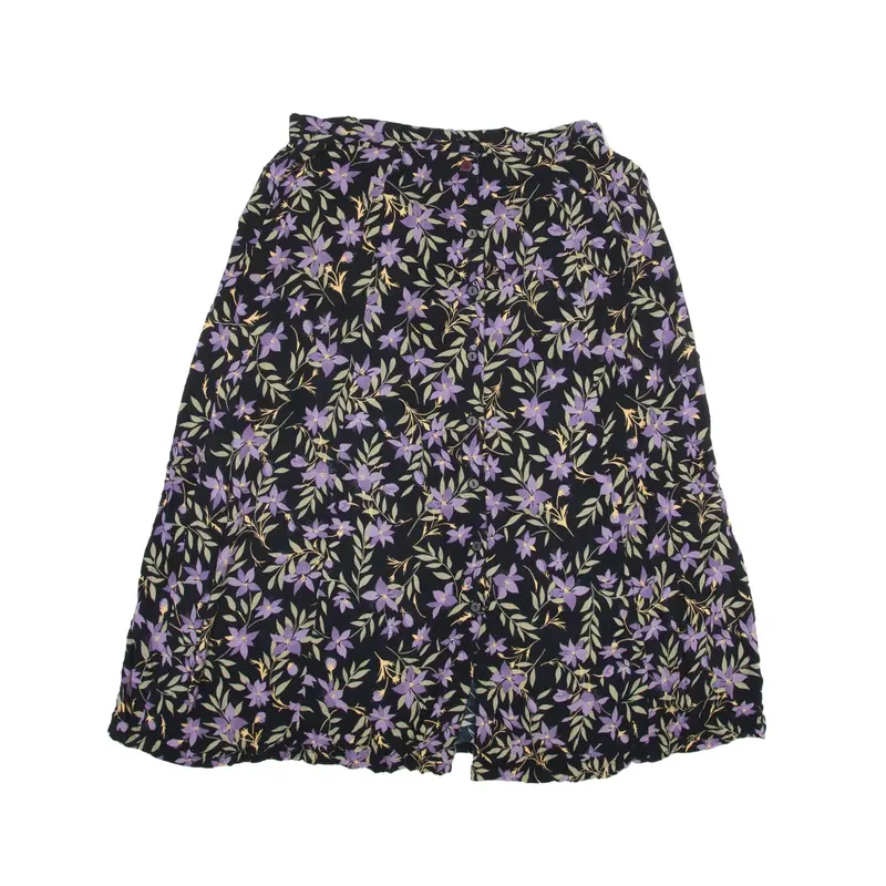 SAG HARBOR Midi Flare Skirt Black Floral Womens L