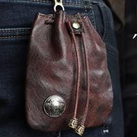 Vintage Cowhide Leather Wallet Sporran – Handmade Drawstring Pouch for Credit Cards, Coins & Change, Valentine's Day Gift f...