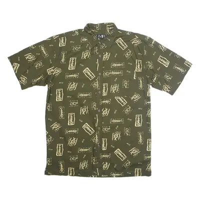 MEL RICHMAN Mens Shirt Green Crazy Pattern Short Sleeve L