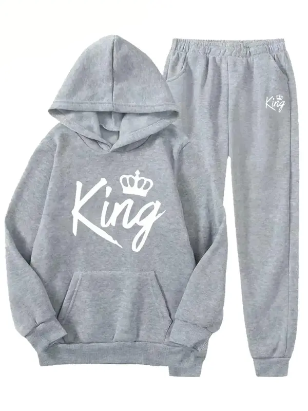 Two-Piece Set Boy's Letter Print Hoodie & Sweatpants Set, Casual Long Sleeve Hooded Sweatshirt & Jogger Pants, Kids Fall & Wi...