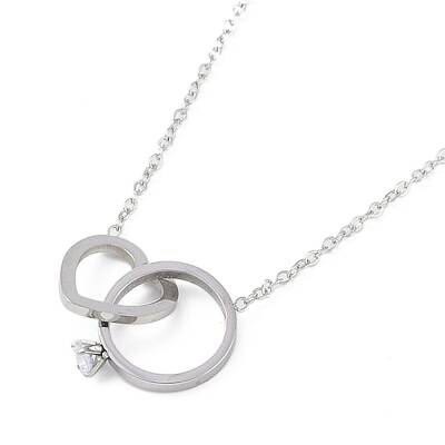 304 Stainless Steel Pave Clear Cubic Zirconia Heart & Ring Pendant Necklaces for Women
