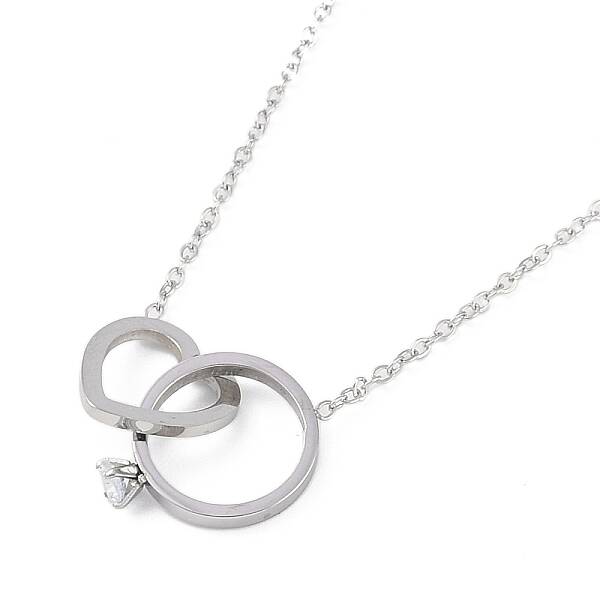 304 Stainless Steel Pave Clear Cubic Zirconia Heart & Ring Pendant Necklaces for Women