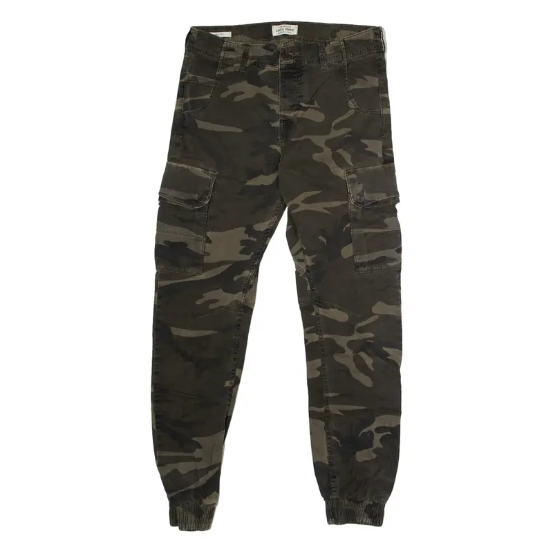 JACK AND JONES Cuffed Camouflage Cargo Mens Trousers Grey Straight W30 L28