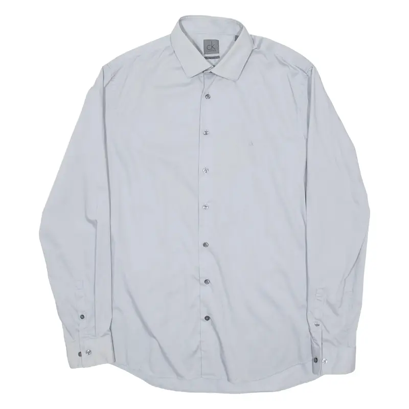 CALVIN KLEIN Fitted Mens Formal Shirt Grey Long Sleeve XL
